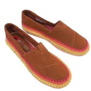 Toms Espadrilles Brown Suede Leather Slip On Shoes Flats Esparto Womens 6 EUC